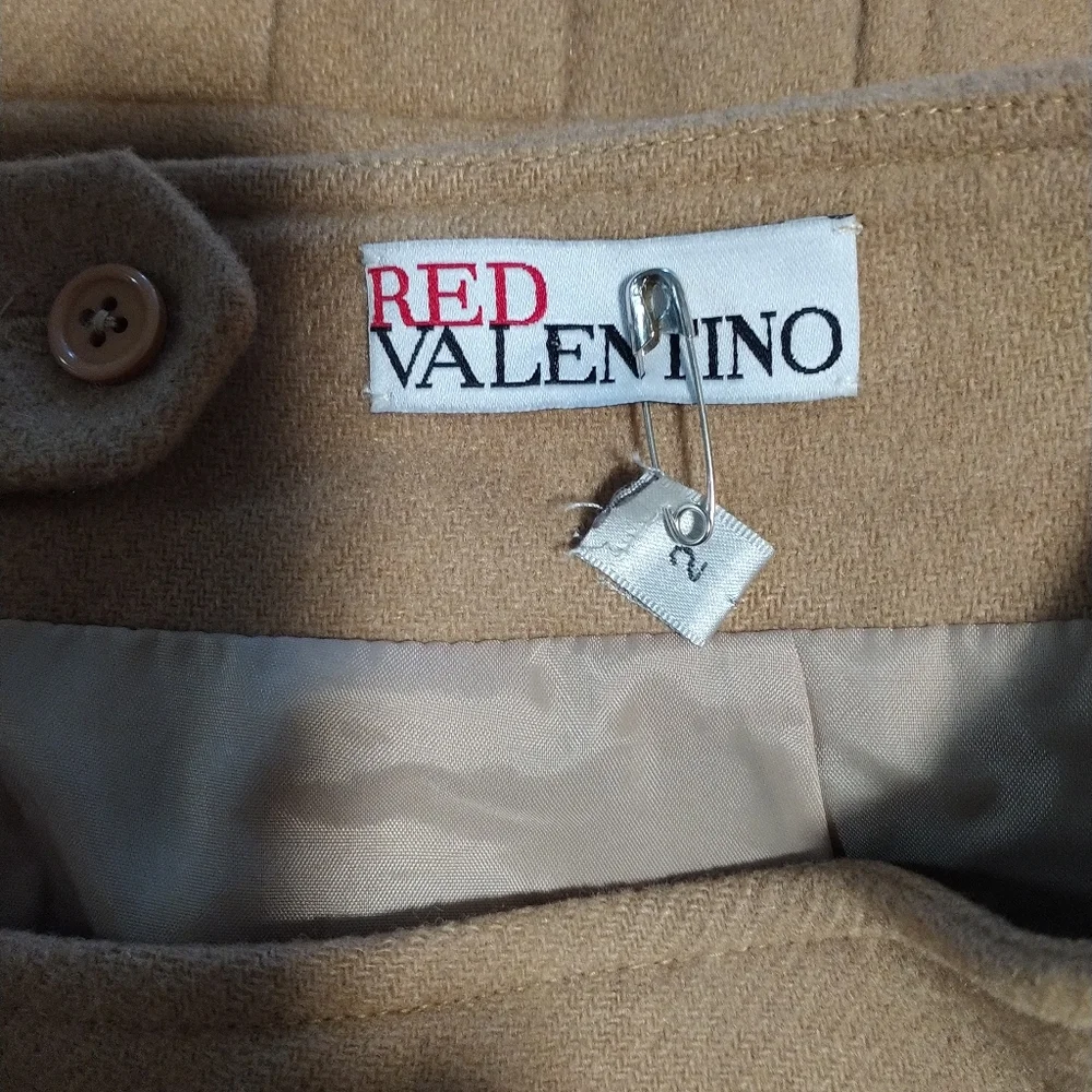 Red Valentino Pleated Tan Wool Pencil Skirt